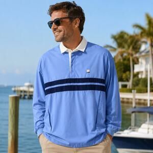 Solumbra Mens XL Sun Protection Shirt Blue White Long Sleeve Vented Made USA